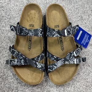 NWT! Birkenstock Women's Franca Sandals Black python-print size 39